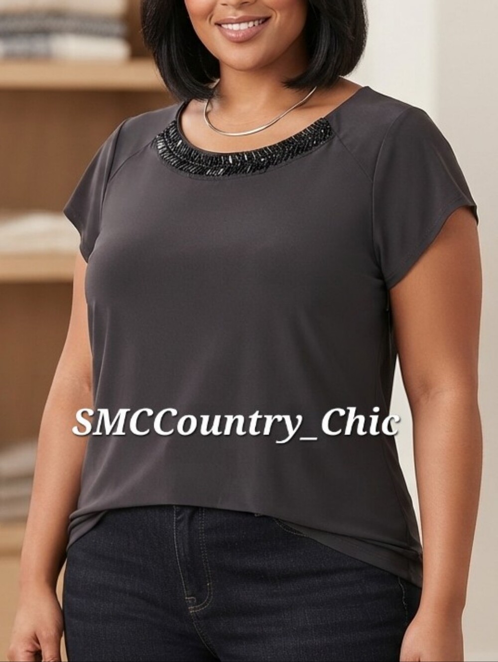 Deadstock- NWT- Worthington Black Jeweled Neckline Blouse Plus Size 2X